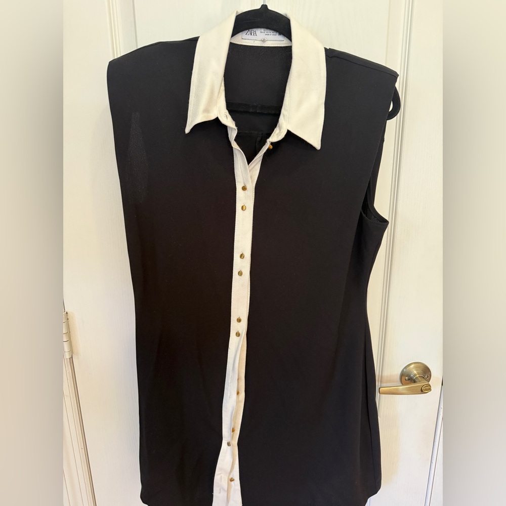 Zara Black and Cream Sleeveless Dress